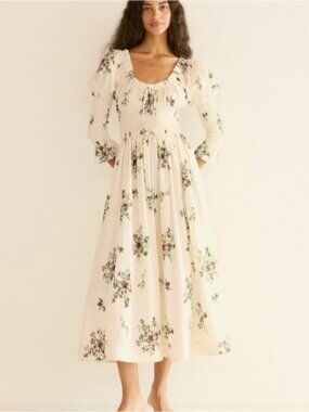 DOEN Kaira shirred floral-print organic cotton-poplin midi dress